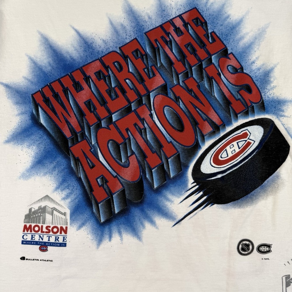 Vtg Montreal Canadiens Shirt Mens Large White 90s Bulletin Wrap Around AOP NHL - Picture 14 of 16
